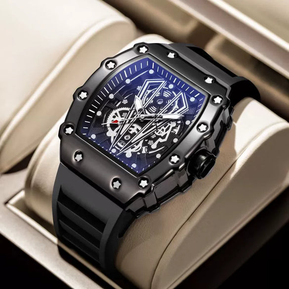 Men's Square Waterproof Quartz Watch With Alloy Case And Stainless Steel Strap