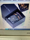 Men's Stainless Steel Alloy Quartz Watch And Bracelet Set Square Dial Leisure Style