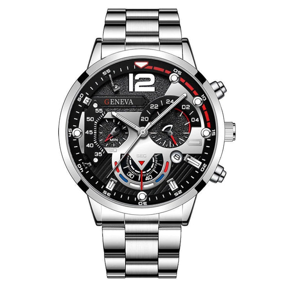 Men's Stainless Steel And Alloy Leisure Pointer Quartz Wrist Watch With Calendar And Printed Logo Round Dial