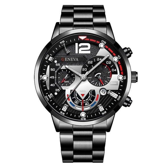 Men's Stainless Steel And Alloy Leisure Pointer Quartz Wrist Watch With Calendar And Printed Logo Round Dial