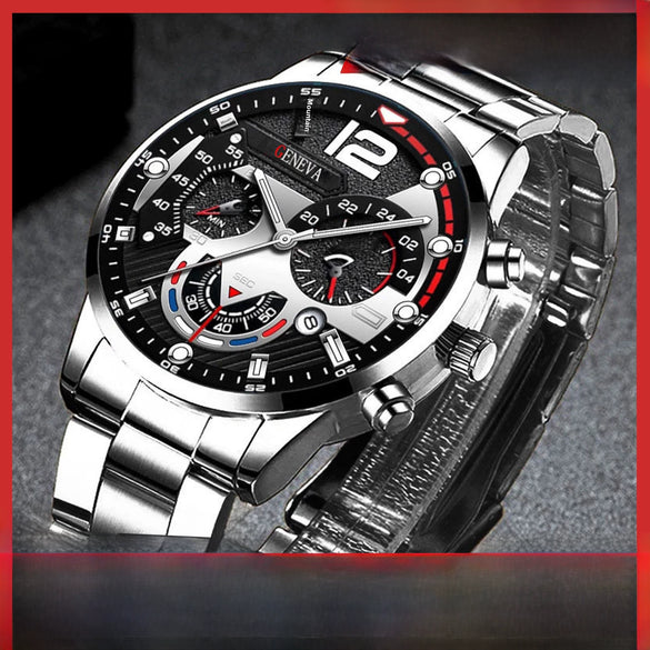 Men's Stainless Steel And Alloy Leisure Pointer Quartz Wrist Watch With Calendar And Printed Logo Round Dial