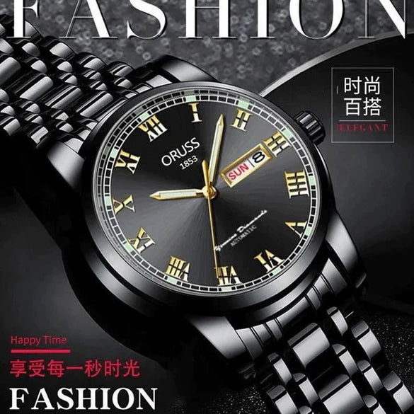Men's Stainless Steel And Alloy Watch With Automatic Movement Waterproof Luminous Calendar Round Dial Spiral Crown Mineral Strengthened Glass Mirror