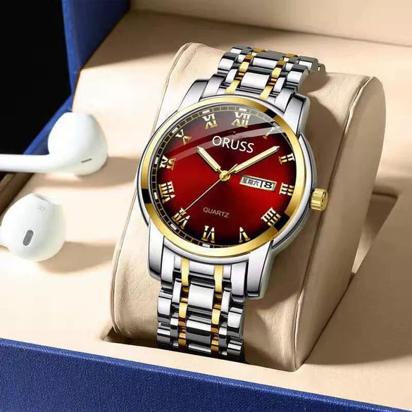 Men's Stainless Steel And Alloy Watch With Automatic Movement Waterproof Luminous Calendar Round Dial Spiral Crown Mineral Strengthened Glass Mirror
