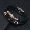 Men's Stainless Steel Buckle Cowhide Rope Woven Twelve Constellation Handmade Bracelet