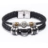 Men's Stainless Steel Buckle Cowhide Rope Woven Twelve Constellation Handmade Bracelet