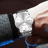 Men's Stainless Steel Business Quartz Watch Full Automatic Double Calendar Luminous Waterproof Round Dial
