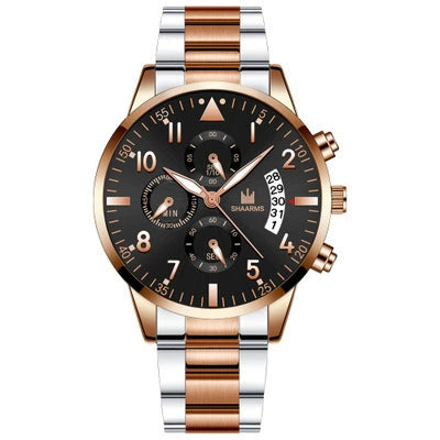 Men's Stainless Steel Business Quartz Watch With Round Dial And Fake Threeeye Design