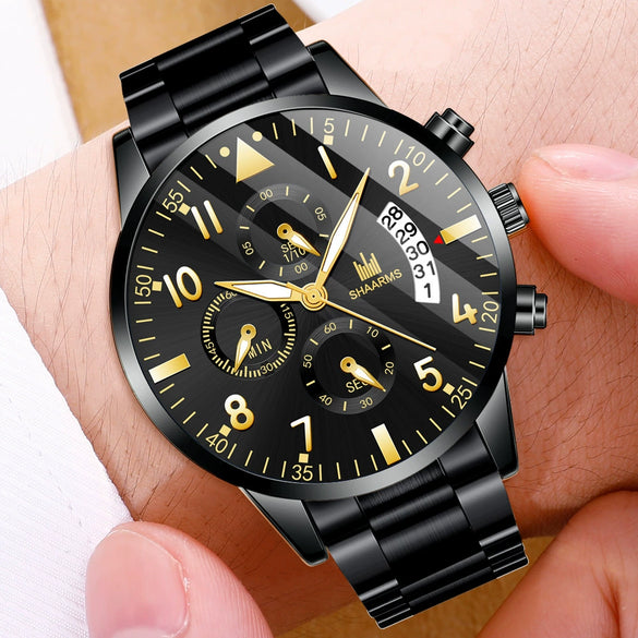 Men's Stainless Steel Business Quartz Watch With Round Dial And Fake Threeeye Design
