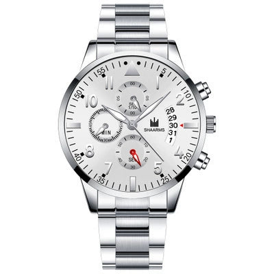 Men's Stainless Steel Business Quartz Watch With Round Dial And Fake Threeeye Design