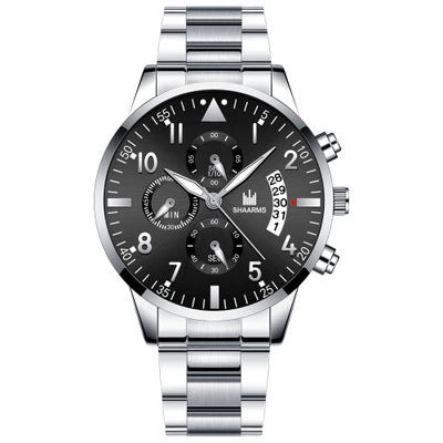Men's Stainless Steel Business Quartz Watch With Round Dial And Fake Threeeye Design