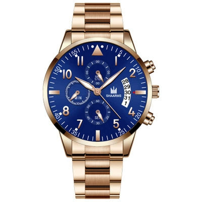 Men's Stainless Steel Business Quartz Watch With Round Dial And Printed Logo