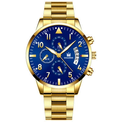 Men's Stainless Steel Business Quartz Watch With Round Dial And Printed Logo