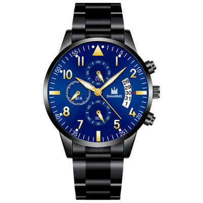 Men's Stainless Steel Business Quartz Watch With Round Dial And Printed Logo