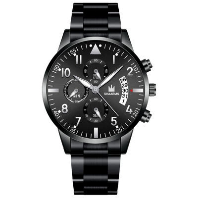 Men's Stainless Steel Business Quartz Watch With Round Dial And Printed Logo