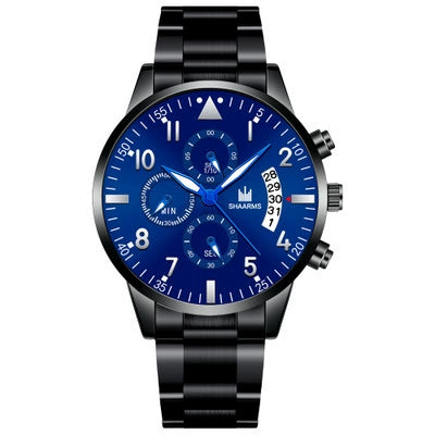 Men's Stainless Steel Business Quartz Watch With Round Dial And Printed Logo
