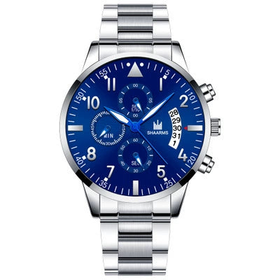 Men's Stainless Steel Business Quartz Watch With Round Dial And Printed Logo