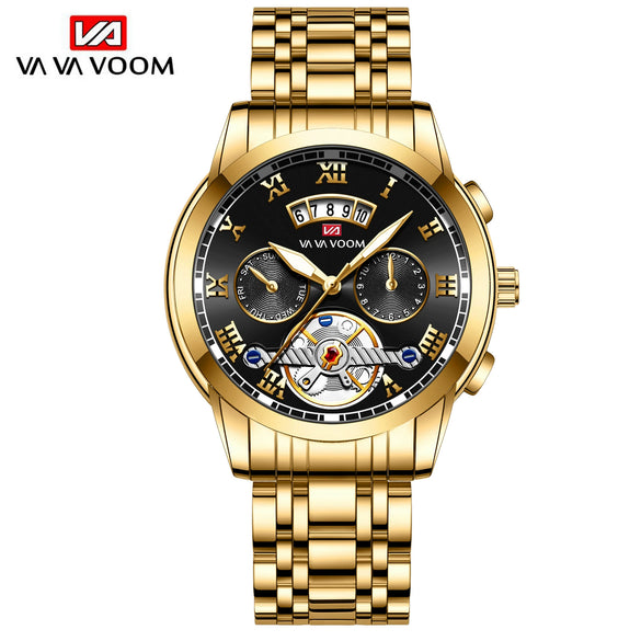 Men's Stainless Steel Business Round Dial Waterproof Quartz And Tourbillon Watch