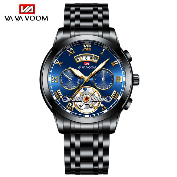 Men's Stainless Steel Business Round Dial Waterproof Quartz And Tourbillon Watch