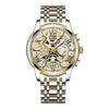 Men's Stainless Steel Business Round Quartz Automatic Watch With Luminous Calendar Waterproof And Hollow Design