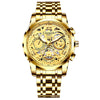 Men's Stainless Steel Business Round Quartz Automatic Watch With Luminous Calendar Waterproof And Hollow Design