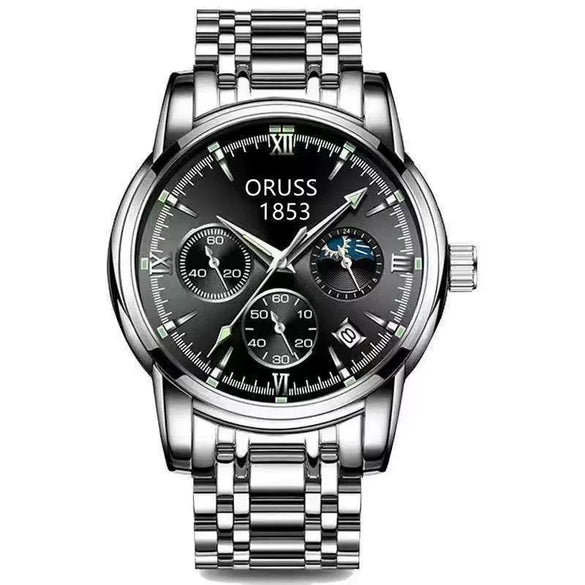 Men's Stainless Steel Business Style Rectangle Dial Automatic Movement Waterproof Luminous Watch