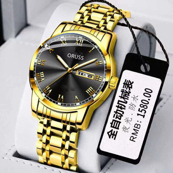 Men's Stainless Steel Business Style Round Dial Waterproof Watch With Automatic Movement And Luminous Calendar