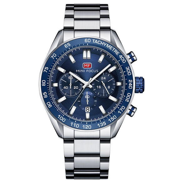 Men's Stainless Steel Casual Quartz Watch Round Dial Waterproof Mineral Reinforced Glass Mirror Bilateral Button Buckle