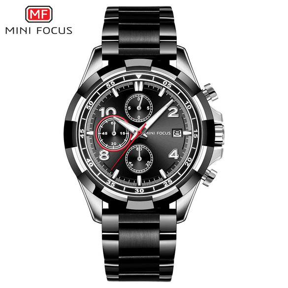 Men's Stainless Steel Casual Quartz Watch Round Dial Waterproof Mineral Reinforced Glass Mirror Bilateral Button Buckle