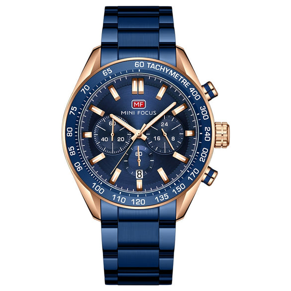 Men's Stainless Steel Casual Quartz Watch Round Dial Waterproof Mineral Reinforced Glass Mirror Bilateral Button Buckle