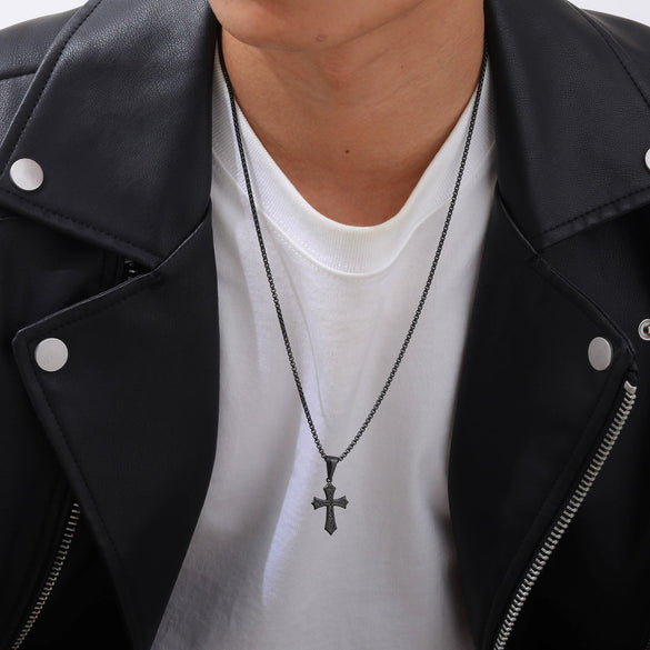 Men's Stainless Steel Cross Pendant Necklace Electroplated Fashion Style