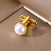 Men's Stainless Steel Cufflinks With Imitation Pearl And Golden Electroplating Letter Pattern