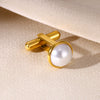 Men's Stainless Steel Cufflinks With Imitation Pearl And Golden Electroplating Letter Pattern