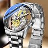 Men's Stainless Steel Doublesided Transparent Hollow Automatic Waterproof Luminous Quartz Watch With Round Dial