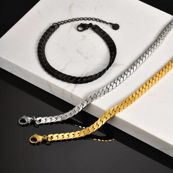 Men's Stainless Steel Flat Foursided Chain Bracelet Fashion Style