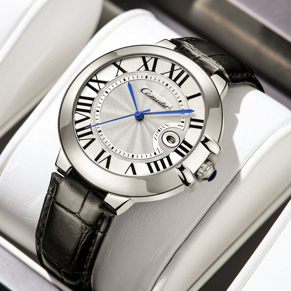 Men's Stainless Steel Fully Automatic Imitation Mechanical Round Dial Waterproof Business Watch