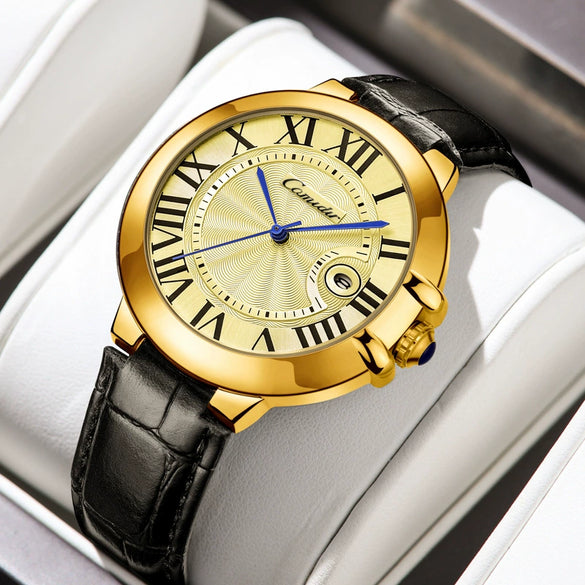 Men's Stainless Steel Fully Automatic Imitation Mechanical Round Dial Waterproof Business Watch