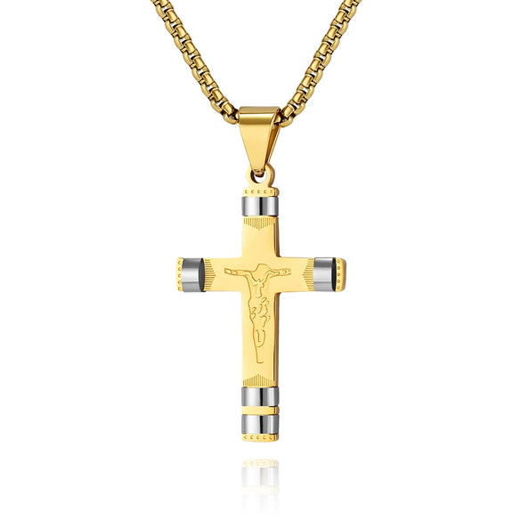 Men's Stainless Steel Geometric Cross Pendant Necklace With Polished Finish Trendy Personal Style Jewelry Gift