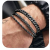 Men's Stainless Steel Geometric Cuban Chain Bracelet Set Electroplated Silver Tone Stacked Punk Fashion Accessories