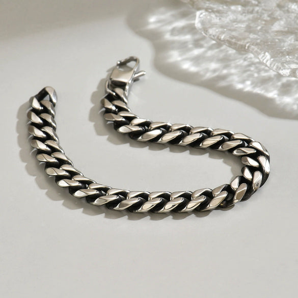 Men's Stainless Steel Geometric Cuban Chain Bracelet With Electroplated Finish In Hip Hop Style