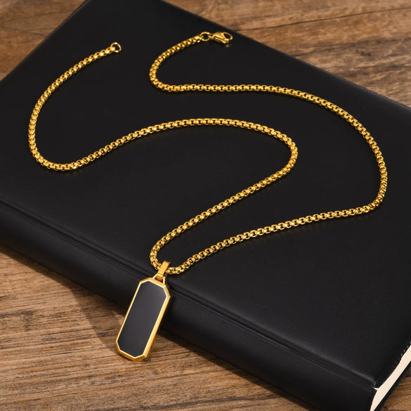 Men's Stainless Steel Geometric Pendant Necklace With Simple Lettering And Electroplating
