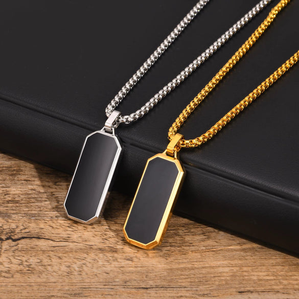 Men's Stainless Steel Geometric Pendant Necklace With Simple Lettering And Electroplating