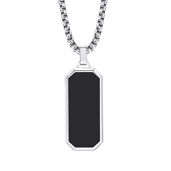 Men's Stainless Steel Geometric Pendant Necklace With Simple Lettering And Electroplating