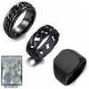 Men's Stainless Steel Geometric Threepiece Jewelry Set With Electroplating Seal Ring Decompression Chain Ring And Turning Ring In Black