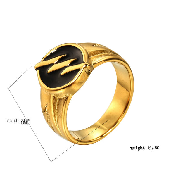 Men's Stainless Steel Hiphop Lightning Ring With Vacuum Plating And Drop Glue Geometric Design And Polishing