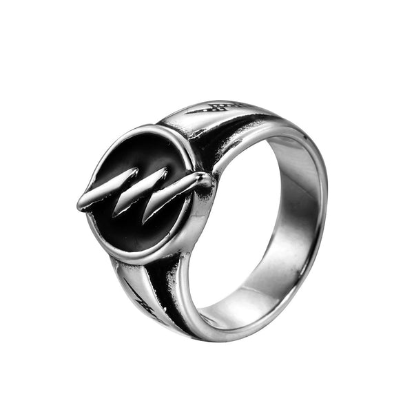 Men's Stainless Steel Hiphop Lightning Ring With Vacuum Plating And Drop Glue Geometric Design And Polishing