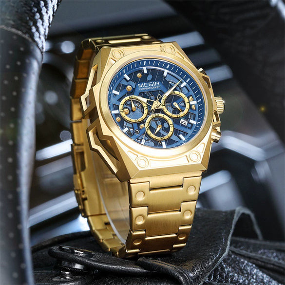 Men's 316 Stainless Steel Hollow Fashion Sports Chronograph Quartz Round Watch