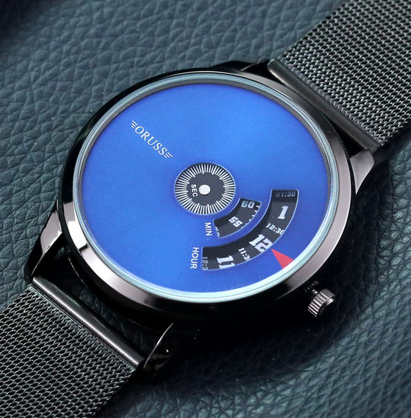 Men's Stainless Steel Mesh Belt Automatic Movement Round Dial Waterproof Leisure Watch