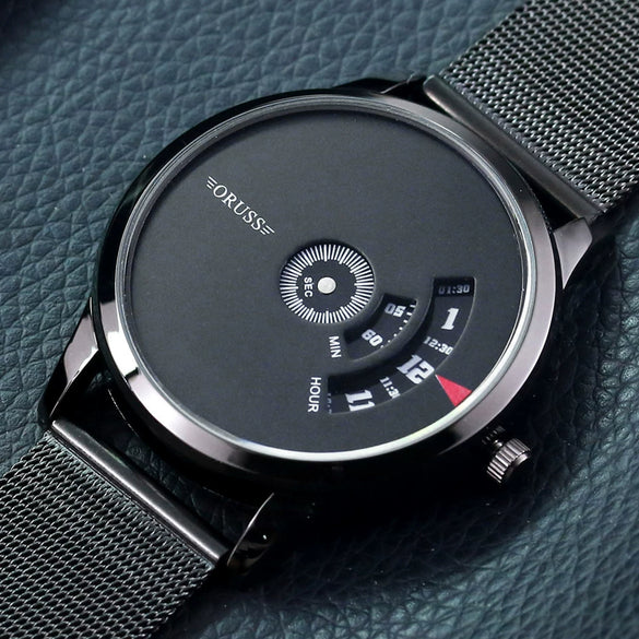 Men's Stainless Steel Mesh Belt Automatic Movement Round Dial Waterproof Leisure Watch