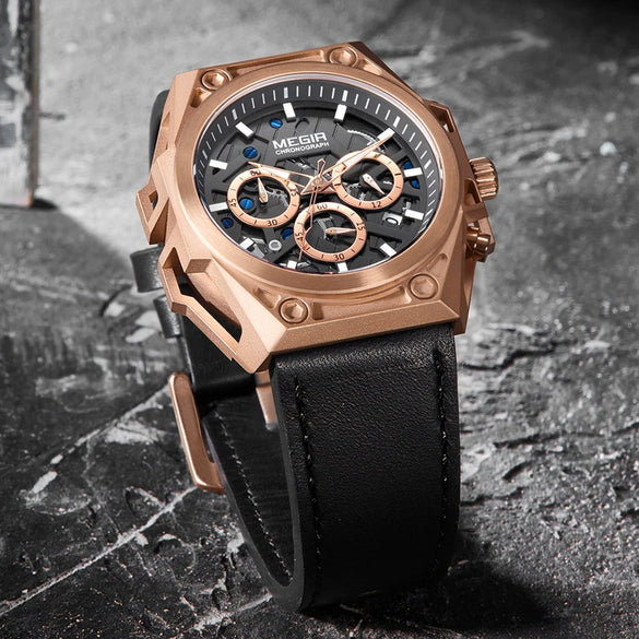 Men's Stainless Steel Multifunction Chronograph Waterproof Sports Quartz Watch With Round Dial