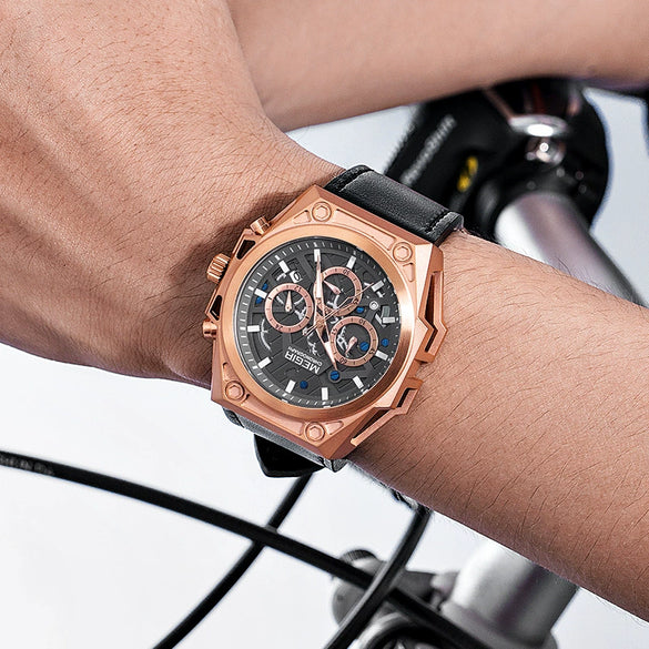 Men's Stainless Steel Multifunction Chronograph Waterproof Sports Quartz Watch With Round Dial